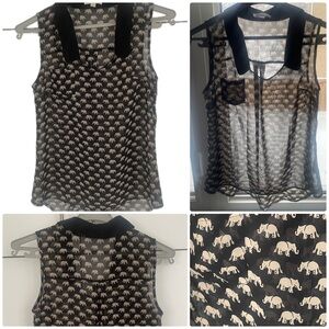 Mine Black and Tan Elephant Print Sheer Blouse